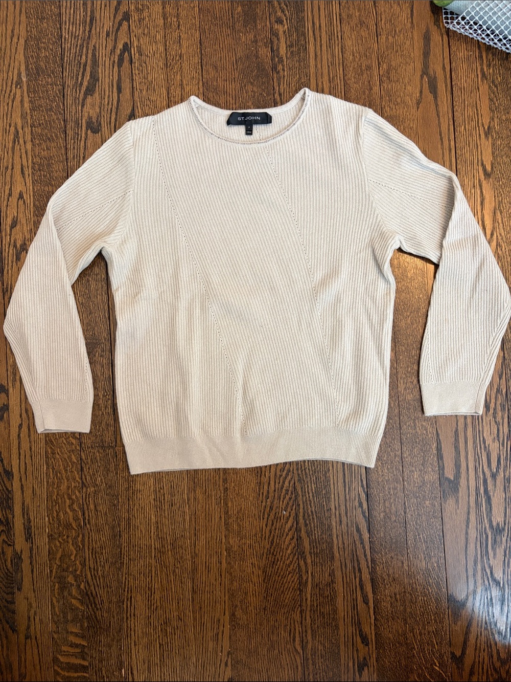 St. John Cream Ribbed Crewneck Sweater